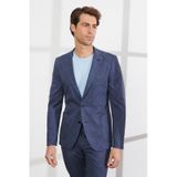 AC&Co / Altınyıldız Classics Erkek Lacivert-beyaz Slim Fit Dar Kesim Mono Yaka Desenli Seyahat Çantalı Takım Elbise Lacivert - Beyaz