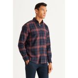AC&Co / Altınyıldız Classics Erkek Lacivert-Bordo Slim Fit Dar Kesim Düğmeli Yaka Pamuklu Gömlek