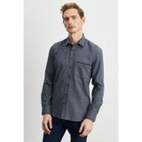AC&Co / Altınyıldız Classics Erkek Lacivert-gri Slim Fit Düğmeli Yaka Pötikareli Flanel Oduncu Gömlek