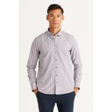 AC&Co / Altınyıldız Classics Erkek Lacivert-Hardal Slim Fit Dar Kesim Düğmeli Yaka Logolu Cepli Pamuklu Çizgili Gömlek