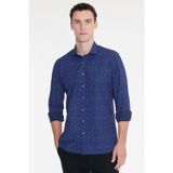 AC&Co / Altınyıldız Classics Erkek Lacivert-Mavi Pamuklu Slim Fit Dar Kesim Küçük İtalyan Yaka Baskılı Gömlek
