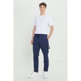 AC&Co / Altınyıldız Classics Erkek Lacivert Oversize Bol Kesim Beli Bağlamalı Pamuklu Esnek Armürlü Yan Cepli Pantolon