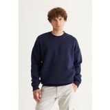 AC&Co / Altınyıldız Classics Erkek Lacivert Oversize Fit Bol Kesim Pamuklu Içi Polarlı 3 Iplik Bisiklet Yaka Sweatshirt