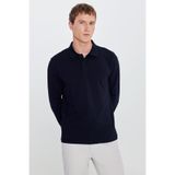 AC&Co / Altınyıldız Classics Erkek Lacivert Pamuklu Slim Fit Dar Kesim Polo Yaka Uzun Kollu Esnek Tişört