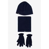 AC&Co / Altınyıldız Classics Erkek Lacivert Polar Bere Boyunluk Eldiven Set