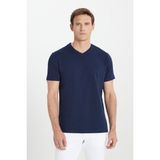 AC&Co / Altınyıldız Classics Erkek Lacivert Slim Fit Dar Kesim %100 Pamuk V Yaka Tişört