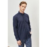 AC&Co / Altınyıldız Classics Erkek Lacivert Slim Fit Dar Kesim Düğmeli Yaka Flanel Oduncu Gömlek
