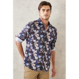 AC&Co / Altınyıldız Classics Erkek Lacivert Slim Fit Dar Kesim İtalyan Yaka Baskılı Gömlek 4A2022200019LACXL Lacivert