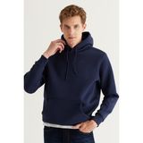 AC&Co / Altınyıldız Classics Erkek Lacivert Standart Fit Normal Kesim Içi Polarlı 3 Iplik Kapüşonlu Pamuklu Sweatshirt