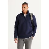 AC&Co / Altınyıldız Classics Erkek Lacivert Standart Fit Normal Kesim Içi Polarlı Fermuarlı Dik Bato Yaka Pamuklu Sweatshirt