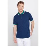 AC&Co / Altınyıldız Classics Erkek Lacivert-Yeşil Regular Fit Geniş Kesim Polo Yaka %100 Pamuk Tişört