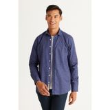 AC&Co / Altınyıldız Classics Erkek Mavı Bordo Slim Fit Dar Kesim Küçük İtalyan Yaka %100 Pamuk Baskılı Gömlek