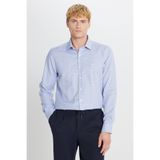 AC&Co / Altınyıldız Classics Erkek Mavi Haki Ütü Gerektirmeyen %100 Pamuk Slim Fit Klasik Yaka Armürlü Gömlek