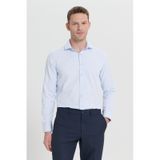 AC&Co / Altınyıldız Classics Erkek Mavi Kolay Ütülenebilir Slim Fit Dar Kesim İtalyan Yaka Armürlü Gömlek Mavi