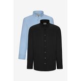 AC&Co / Altınyıldız Classics Erkek Mavı-sıyah 2'li Pamuklu Kolay Ütülenebilir Slim Fit Dar Kesim Oxford Gömlek Paketi Mavi - Siyah