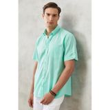 AC&Co / Altınyıldız Classics Erkek Mınt Comfort Fit Düğmeli Yaka %100 Pamuk Flamlı Kısa Kollu Casual Gömlek 4A2022200132MINL Mint