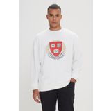 AC&Co / Altınyıldız Classics Erkek Oversize Fit Bol Kesim Harvard Lisanslı 3 İplik Pamuklu Bisiklet Yaka Sweatshirt Ekru