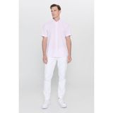 AC&Co / Altınyıldız Classics Erkek Pembe Slim Fit Dar Kesim Gizli Düğmeli Yaka %100 Pamuk Gofre Desenli Kısa Kollu Gömlek