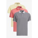 AC&Co / Altınyıldız Classics Erkek Sarı Beyaz-gri-nar Çiçeği 3'lü Çekmeyen Pamuklu Slim Fit Kıvrılmaz Polo Yaka Tişört