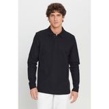 AC&Co / Altınyıldız Classics Erkek Siyah %100 Pamuk Jakarlı Triko Sweatshirt Uzun Kollu Slim Fit Dar Kesim Polo Yaka