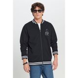 AC&Co / Altınyıldız Classics Erkek Siyah 2 İplik Pamuklu Kolej Yaka Fermuarlı Yan Cepli Sweatshirt Ceket Standart Fit