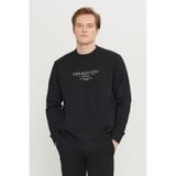 AC&Co / Altınyıldız Classics Erkek Sıyah 2 İplik Pamuklu Standart Fit Normal Kesim Bisiklet Yaka Sweatshirt Siyah