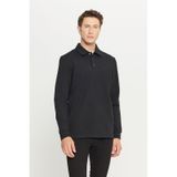 AC&Co / Altınyıldız Classics Erkek Sıyah 2 İplik Pamuklu Standart Fit Normal Kesim Polo Yaka Sweatshirt Siyah