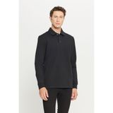 AC&Co / Altınyıldız Classics Erkek Siyah 2 İplik Pamuklu Standart Fit Normal Kesim Polo Yaka Sweatshirt