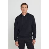 AC&Co / Altınyıldız Classics Erkek Siyah 2 İplik Sıcak Tutan Standart Fit Normal Kesim Kapüşonlu Dokulu Cepli Sweatshirt