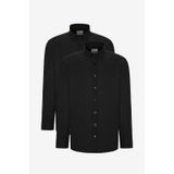 AC&Co / Altınyıldız Classics Erkek Sıyah 2'li Pamuklu Kolay Ütülenebilir Slim Fit Dar Kesim Oxford Gömlek Paketi Siyah