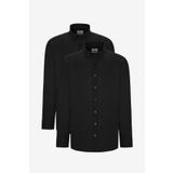 AC&Co / Altınyıldız Classics Erkek Sıyah 2'li Pamuklu Kolay Ütülenebilir Slim Fit Dar Kesim Oxford Gömlek Paketi
