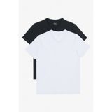 AC&Co / Altınyıldız Classics Erkek Sıyah-beyaz 2'li Slim Fit Dar Kesim V Yaka Tişört Beyaz - Siyah