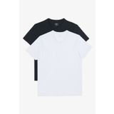 AC&Co / Altınyıldız Classics Erkek Siyah-beyaz 2'li V Yaka %100 Pamuk Slim Fit Dar Kesim Basic Tişört