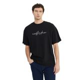 AC&Co / Altınyıldız Classics Erkek Siyah-Beyaz Oversize %100 Pamuk Geniş Kesim Baskılı Bisiklet Yaka Tişört