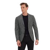 AC&Co / Altınyıldız Classics Erkek Siyah-Beyaz Slim Fit Dar Kesim Kırlangıç Yaka Desenli Blazer Ceket