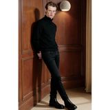 AC&Co / Altınyıldız Classics Erkek Siyah Diz İzi Yapmayan 360 Derece Her Yöne Esneyen Slim Fit Diagonal Desenli Esnek Pantolon