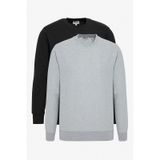 AC&Co / Altınyıldız Classics Erkek Siyah-Gri Melanj 2'li Paket Pamuklu Standart Fit Normal Kesim Bisiklet Yaka Sweatshirt Siyah-Gri Melanj Çok Renkli