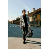 AC&Co / Altınyıldız Classics Erkek Siyah-gri Slim Fit Dar Kesim Düğmeli Yaka Sıcak Tutan Kareli Kışlık Flanel Oduncu Gömlek