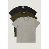 Ac&Co / Altınyıldız Classics Erkek Sıyah-hakı-grı Melanj Slim Fit Bisiklet Yaka 3'lü %100 Pamuk Tişört Paketi Sıyah-hakı-grı Melanj Siyah - Haki - Gri Melanj