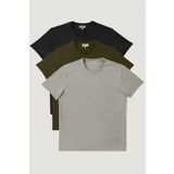 AC&Co / Altınyıldız Classics Erkek Sıyah-hakı-grı Melanj Slim Fit Dar Kesim Bisiklet Yaka 3'lü %100 Pamuk Basic Tişört Paketi