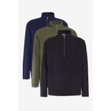 AC&Co / Altınyıldız Classics Erkek Sıyah-hakı-lacı 3'lü Paket Standart Fit Bato Yaka Soğuk Geçirmez Sweatshirt Polar Sıyah-hakı-lacı