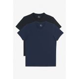 AC&Co / Altınyıldız Classics Erkek Sıyah-lacıvert 2'li Slim Fit Dar Kesim V Yaka Tişört Siyah - Lacivert