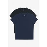 AC&Co / Altınyıldız Classics Erkek Siyah-lacivert 2'li V Yaka %100 Pamuk Slim Fit Dar Kesim Basic Tişört