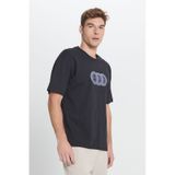 AC&Co / Altınyıldız Classics Erkek Sıyah Loose Fit Bol Kesim %100 Pamuk Baskılı Bisiklet Yaka Tişört