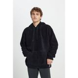 AC&Co / Altınyıldız Classics Erkek Siyah Oversize Bol Kesim Kapüşonlu Sherpa Sweatshirt Polar