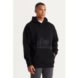 AC&Co / Altınyıldız Classics Erkek Siyah Oversize Fit Bol Kesim Kapüşonlu Içi Polarlı 3 Iplik Baskılı Sweatshirt