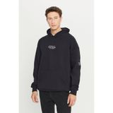 AC&Co / Altınyıldız Classics Erkek Siyah Oversize Fit Bol Kesim Kapüşonlu Içi Polarlı 3 Iplik Pamuklu Sweatshirt