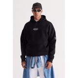 AC&Co / Altınyıldız Classics Erkek Sıyah Oversize Fit Bol Kesim Kapüşonlu İçi Polarlı Pamuklu Sweatshirt Siyah