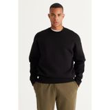 AC&Co / Altınyıldız Classics Erkek Sıyah Oversize Fit Bol Kesim Pamuklu İçi Polarlı Bisiklet Yaka Sweatshirt Siyah