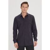AC&Co / Altınyıldız Classics Erkek Siyah Pamuklu Slim Fit Dar Kesim Klasik Yaka Çizgili Gömlek